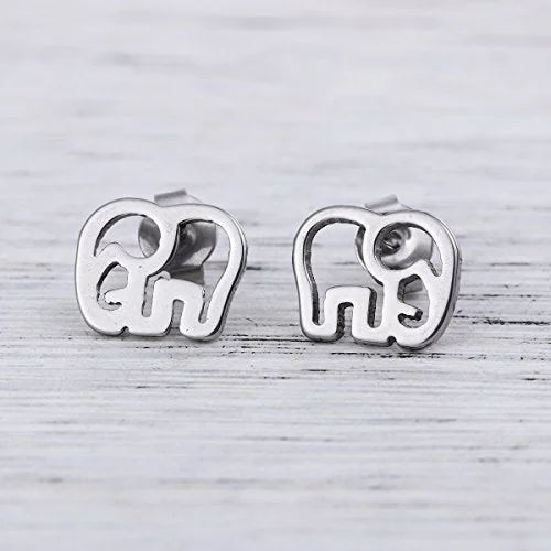 Small Silver Stud Earrings-Sexy Sparkles stainless steel Elephant  stud earrings for women girls