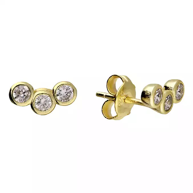 Elegant Gemstone Earrings-Gold Vermeil Cubic Zirconia Triple Curved Stud Earrings