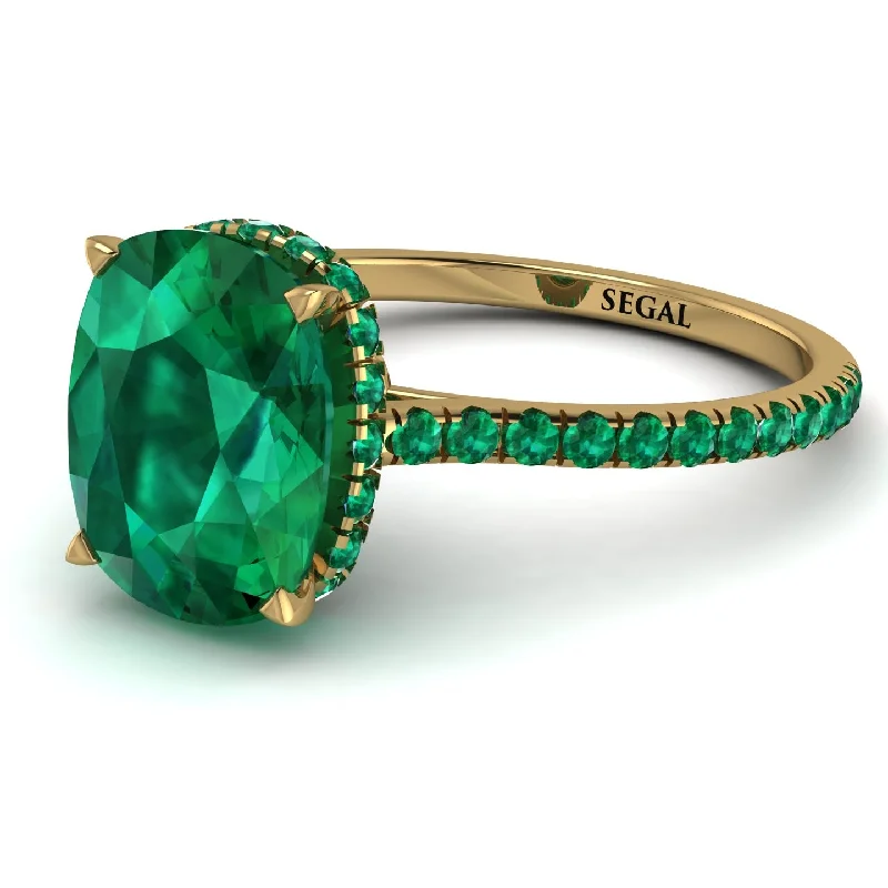 Designer Rose Gold Ring-Hidden Halo Cushion Emerald Ring - Alayna No. 19