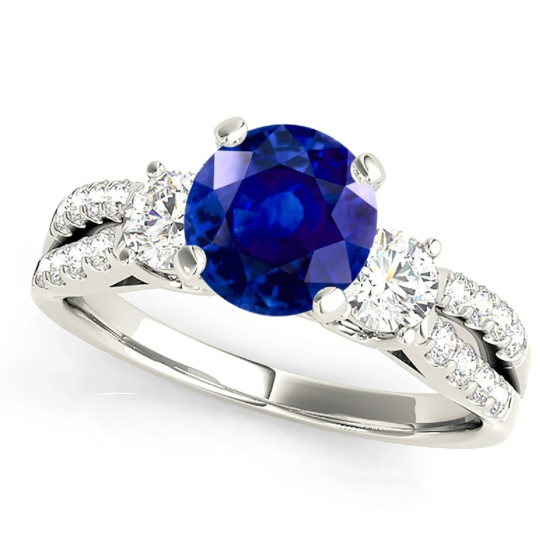 Vintage Engagement Ring-2.40 ct. Genuine Blue Sapphire Three Stone Ring