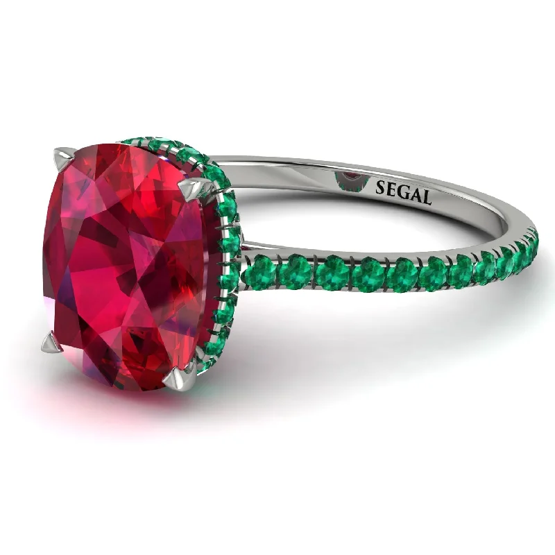 Gemstone Promise Ring-Hidden Halo Cushion Ruby Ring - Alayna No. 27