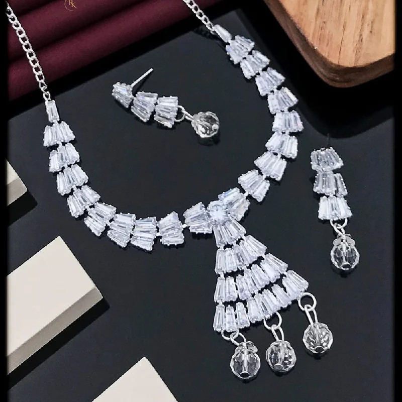 Boho Chic Necklace-Akruti Collection Silver Plated Crystal Stone Necklace Set