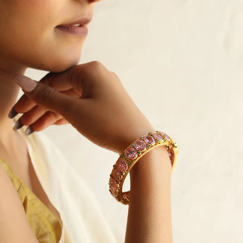 Chunky Gold Bangles-Silver Pink Quartz Bangle