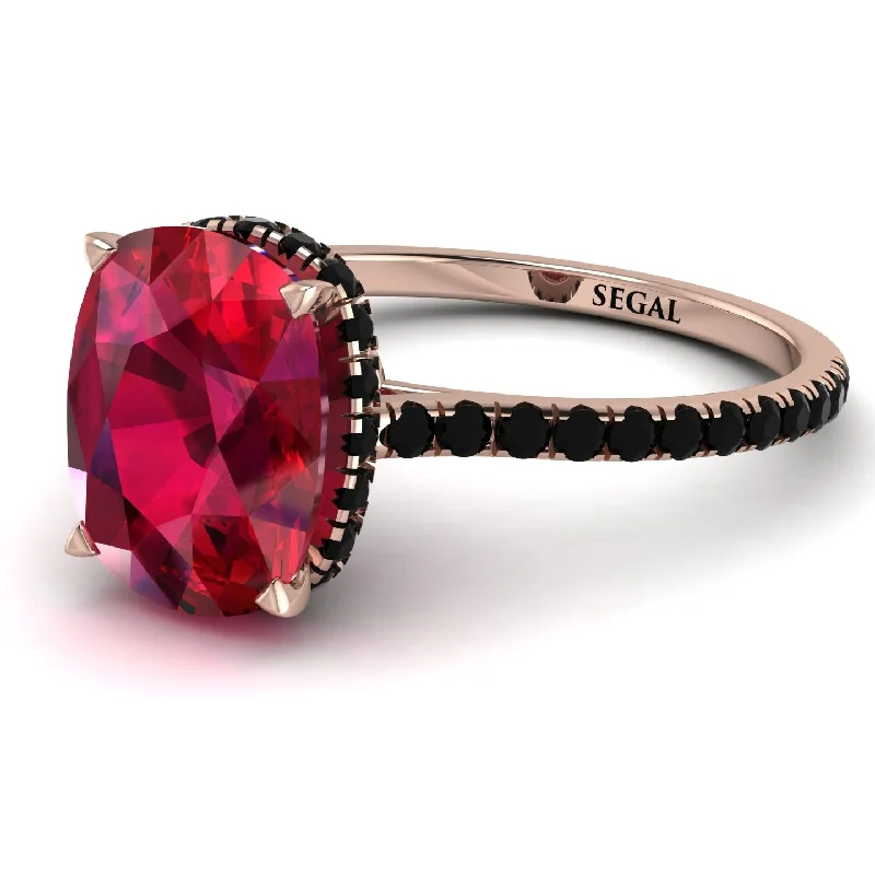 Simple Silver Ring-Hidden Halo Cushion Ruby Ring - Alayna No. 41