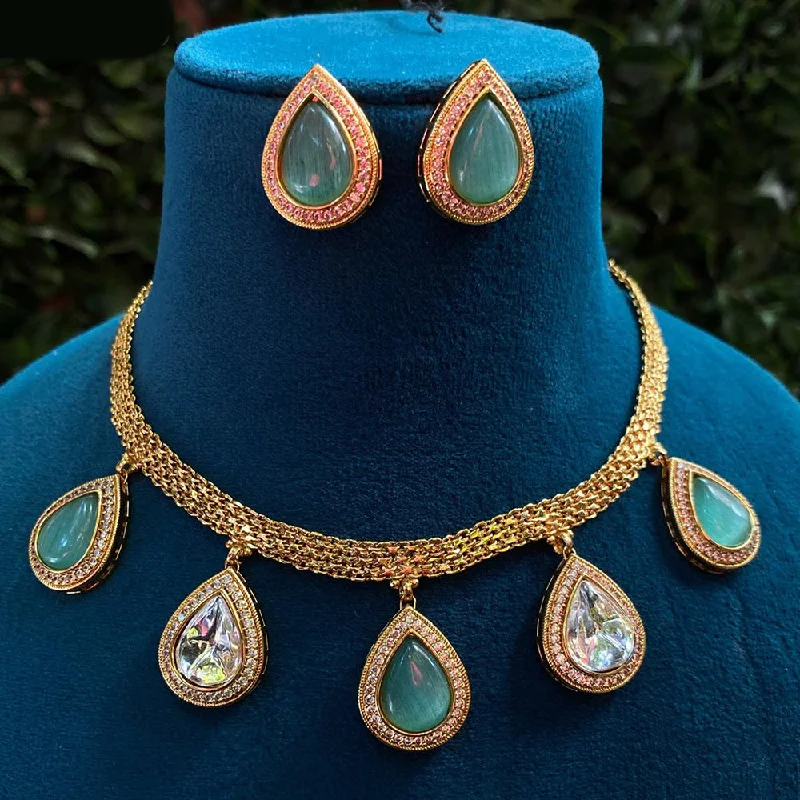 Oval Gemstone Necklace-Royal Kundan Jewellery Gold Plated Crystal Stone Necklace Set