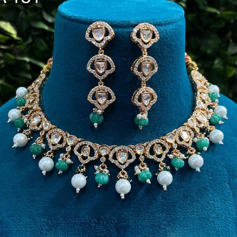 Colorful Bead Necklace-Amoliya Jewels Gold Plated Polki Kundan Stone Necklace Set