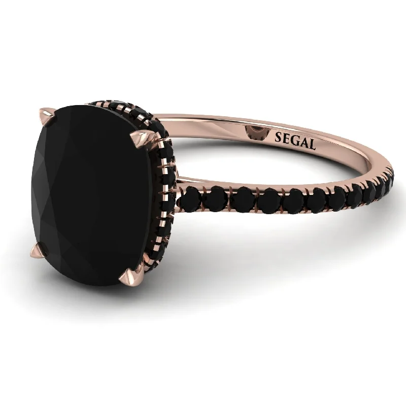 Personalized Stacking Ring-Hidden Halo Cushion Black Diamond Ring - Alayna No. 38