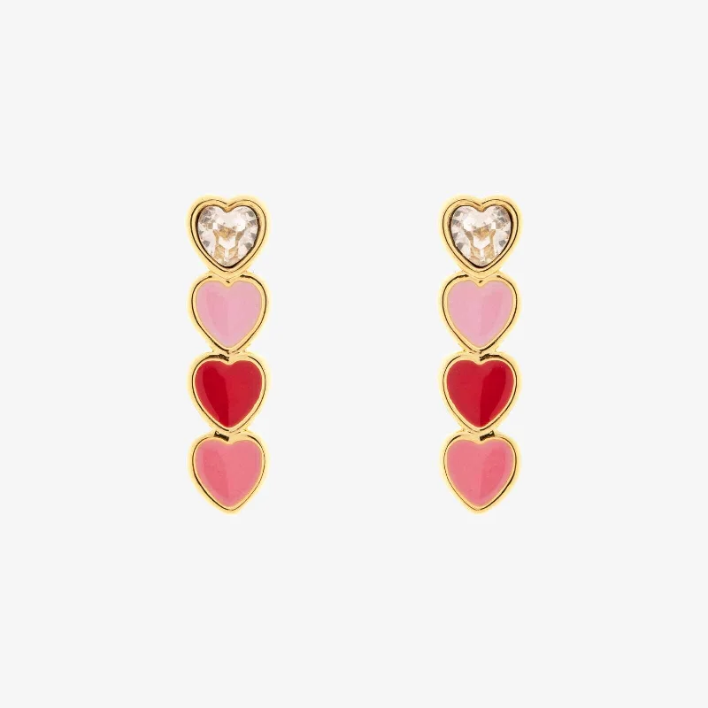 Vintage Beaded Earrings-Smitten Enamel Heart Drop Earrings