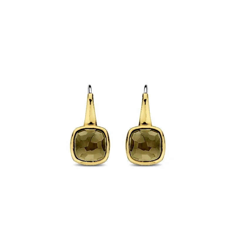 Black and Gold Earrings-Ti Sento Gold Green Stone Drop Earrings