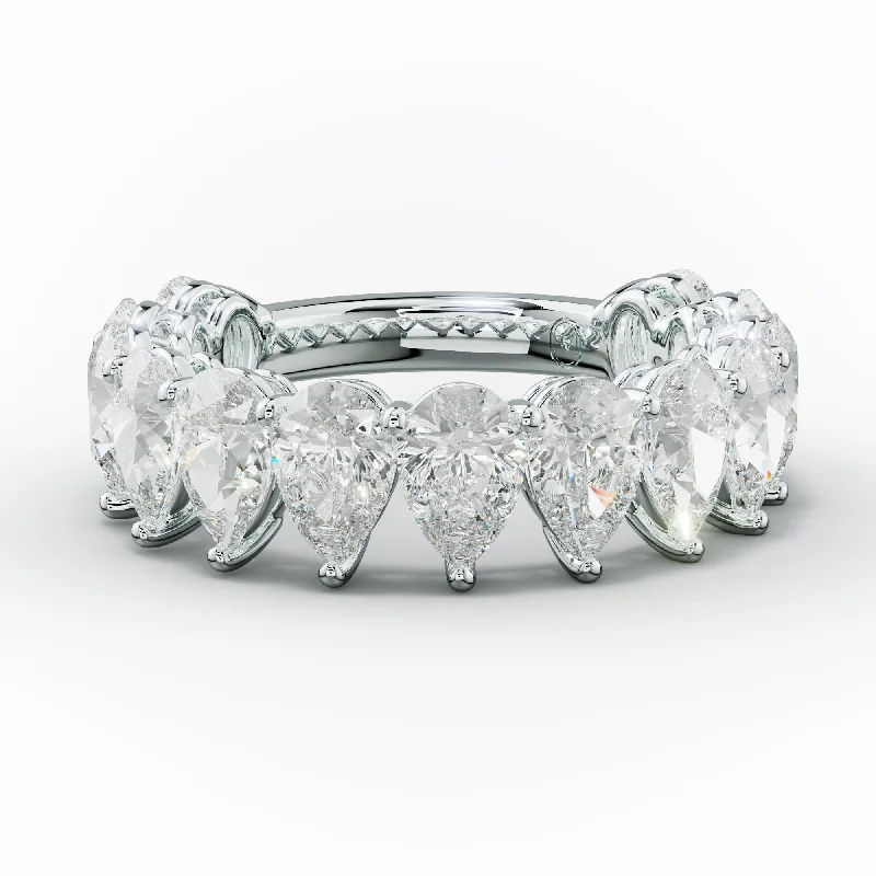 Delicate Silver Ring-5.0 Carat Pear Shape Diamond Anniversary Band