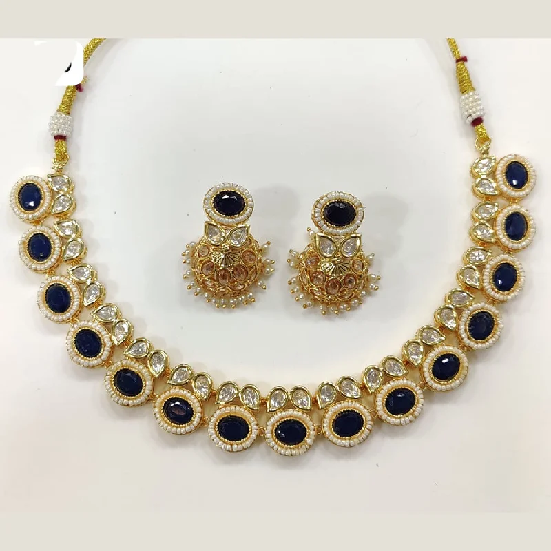 Oval Gemstone Necklace-JCM Gold Plated Pota Stone And Pearls Necklace Set