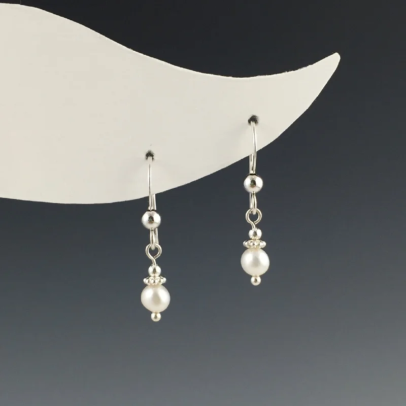 Elegant Drop Earrings-Small Silver Freshwater Pearl Earrings