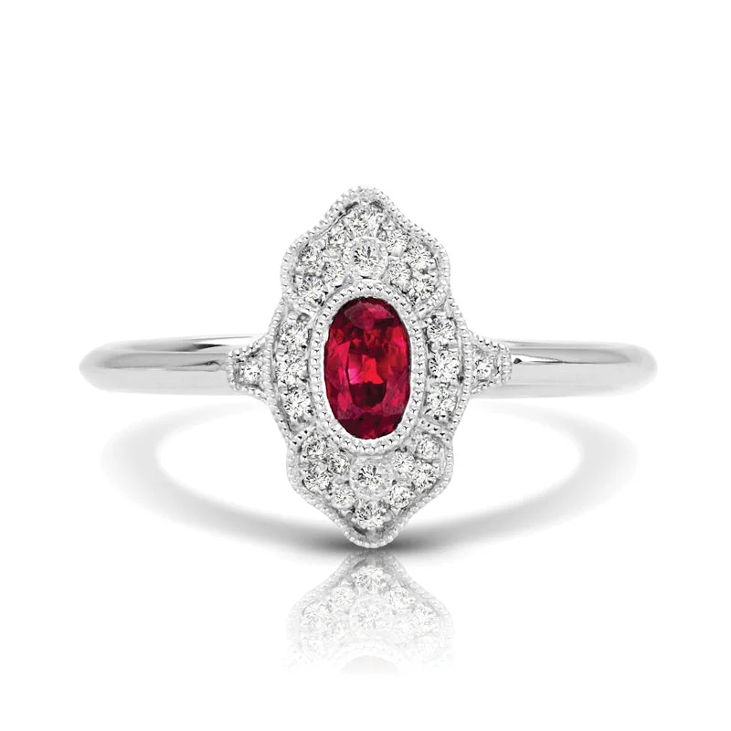 Gemstone Stacking Ring-Vintage Inspired 0.35 ct. Natural Ruby Ring With Diamonds