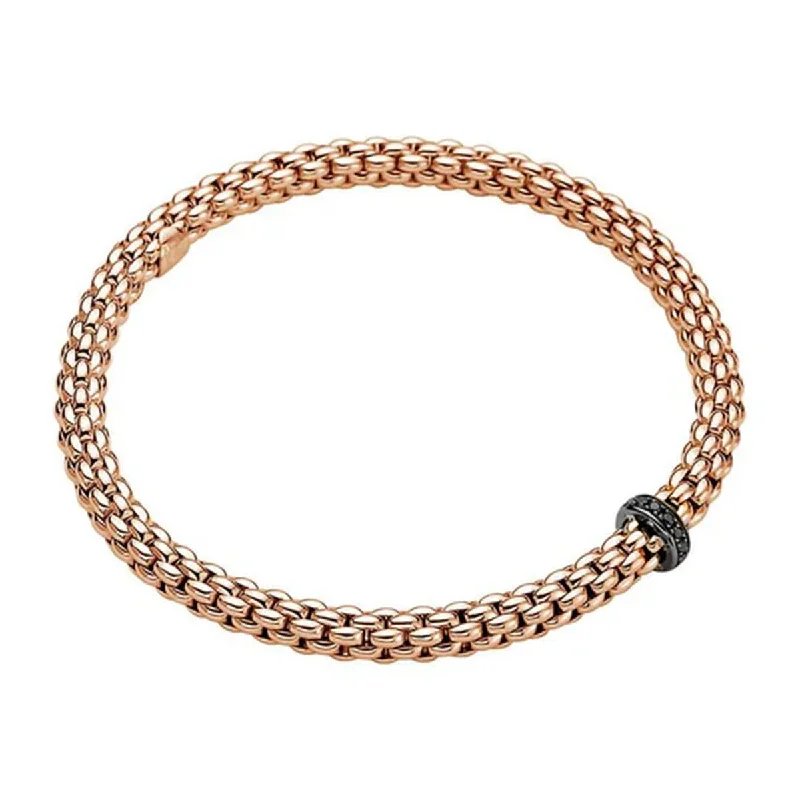 Bohemian Style Bracelets-Solo 18ct Rose Gold Bracelet With Black Diamond Set Single Rondel