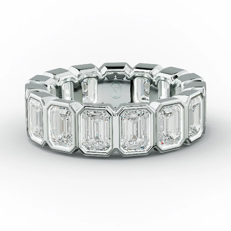 Designer Diamond Ring-5.0 Carat Bezel Set Emerald Cut Diamond Eternity Band