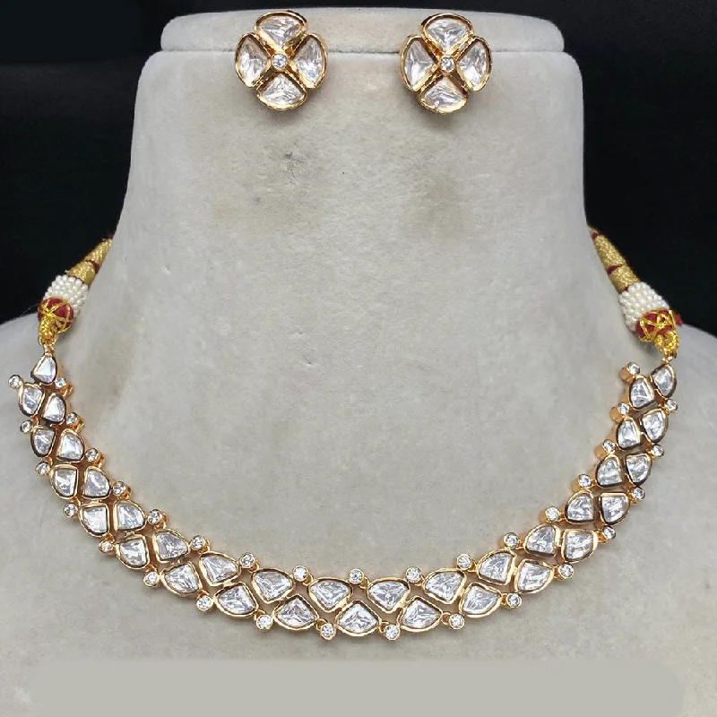 Trendy Multi-layer Necklace-Royal Kundan Jewellery Gold Plated Polki Kundan Necklace Set