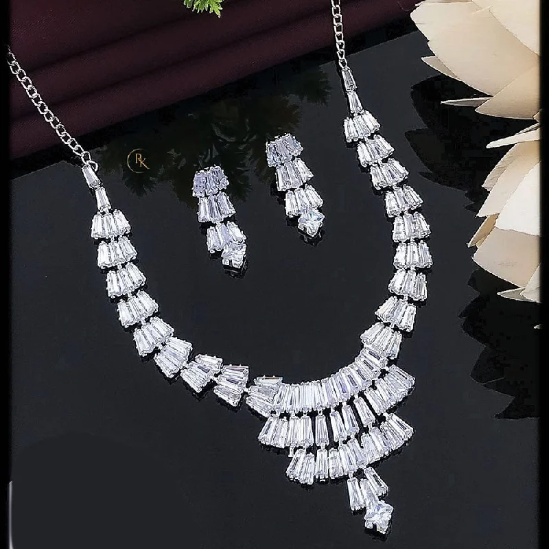 Luxury Diamond Necklace-Akruti Collection Silver Plated Crystal Stone Necklace Set