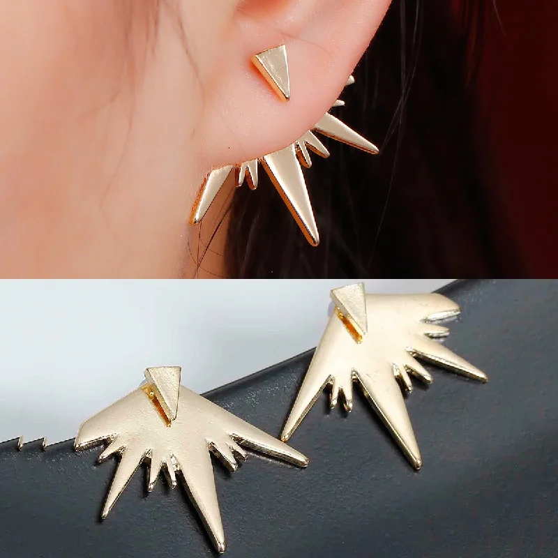 Unique Boho Earrings-Sexy Sparkles Ear Jacket Stud Polygon Gold Plated Earrings Back Ear Cuffs Stud Earring