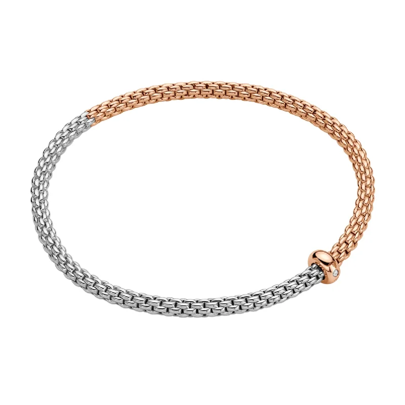 Elegant Leather Bracelets-Prima 18ct Rose & White Gold Bracelet With Single Diamond Rondel