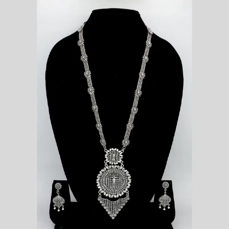 Chunky Chain Necklace-Mahavir Oxidised Plated Long Necklace Set