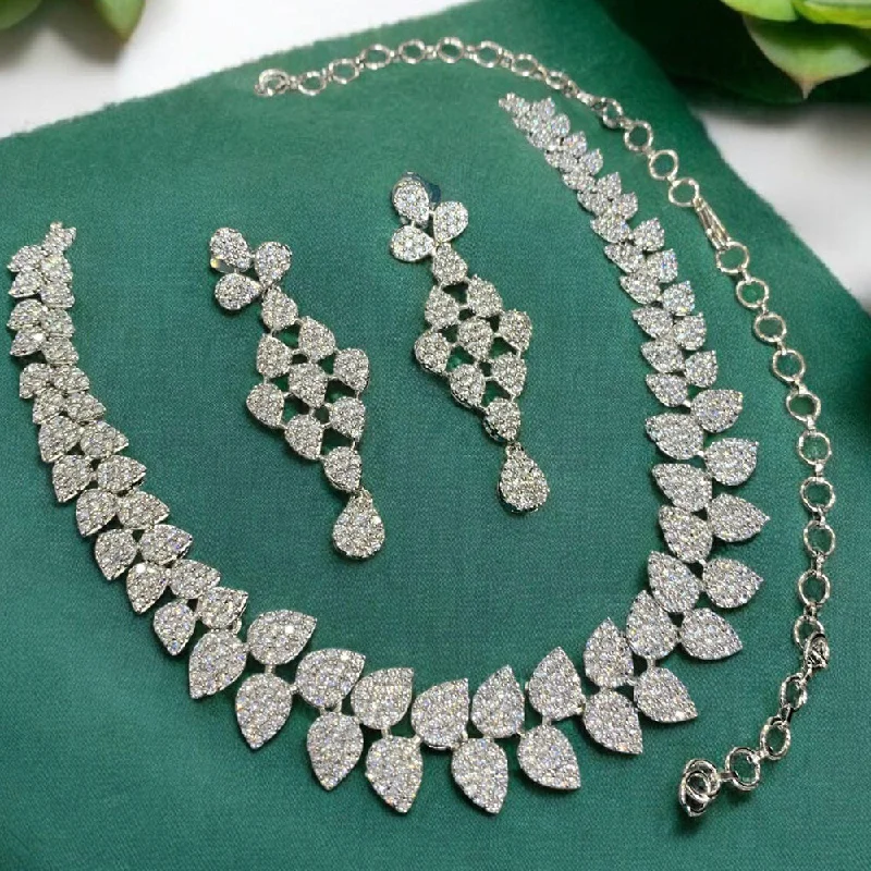 Simple Diamond Necklace-Sona Creation Silver Plated Austrian Stone Necklace Set