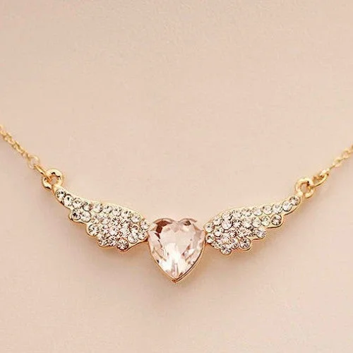 Large Statement Necklace-Angel Wings Gold Plated - Heart Shape Necklace