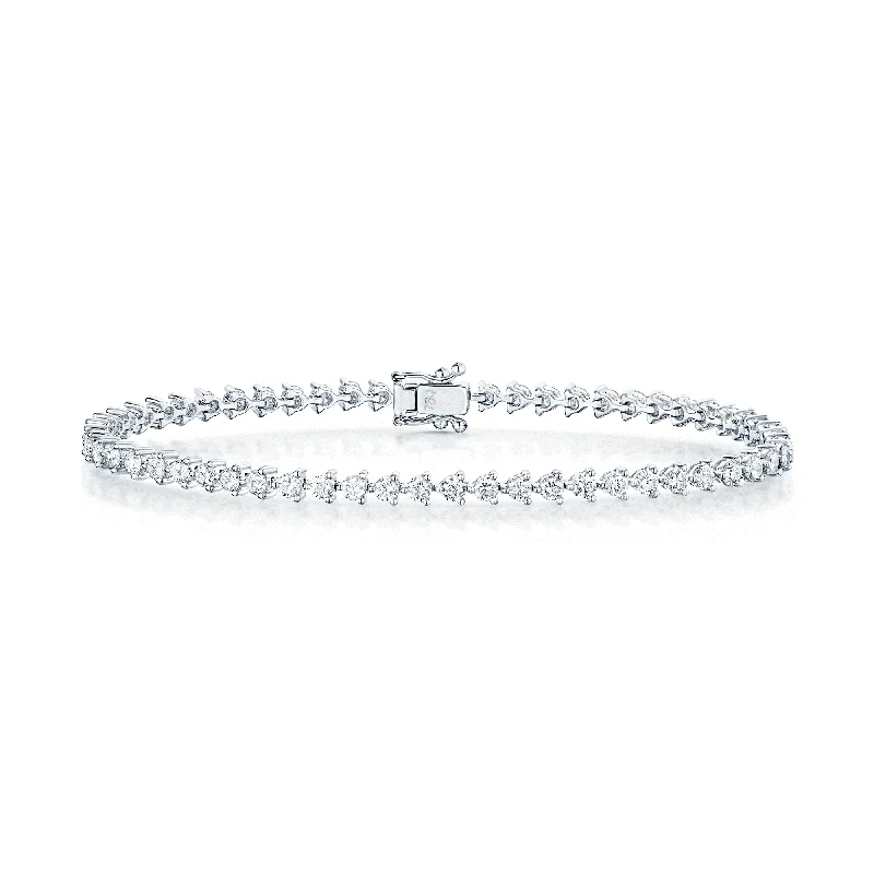 Handmade Gemstone Cuff Bracelets-18ct White Gold Brilliant Cut Diamond Three Claw Set Tennis Bracelet