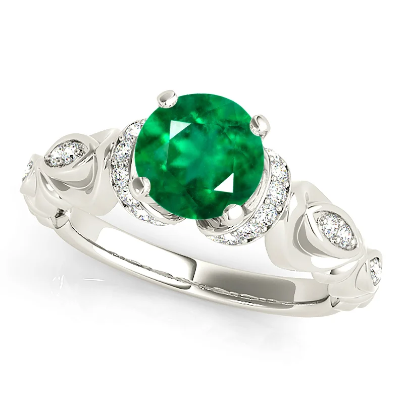 Colored Gemstone Ring-1.75 ct. Genuine Emerald Ring With Side Accent Diamonds