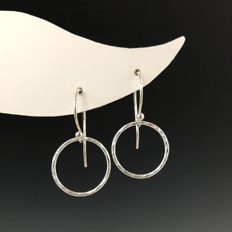 Simple Gold Earrings-Silver Hammered Circle Earrings - S