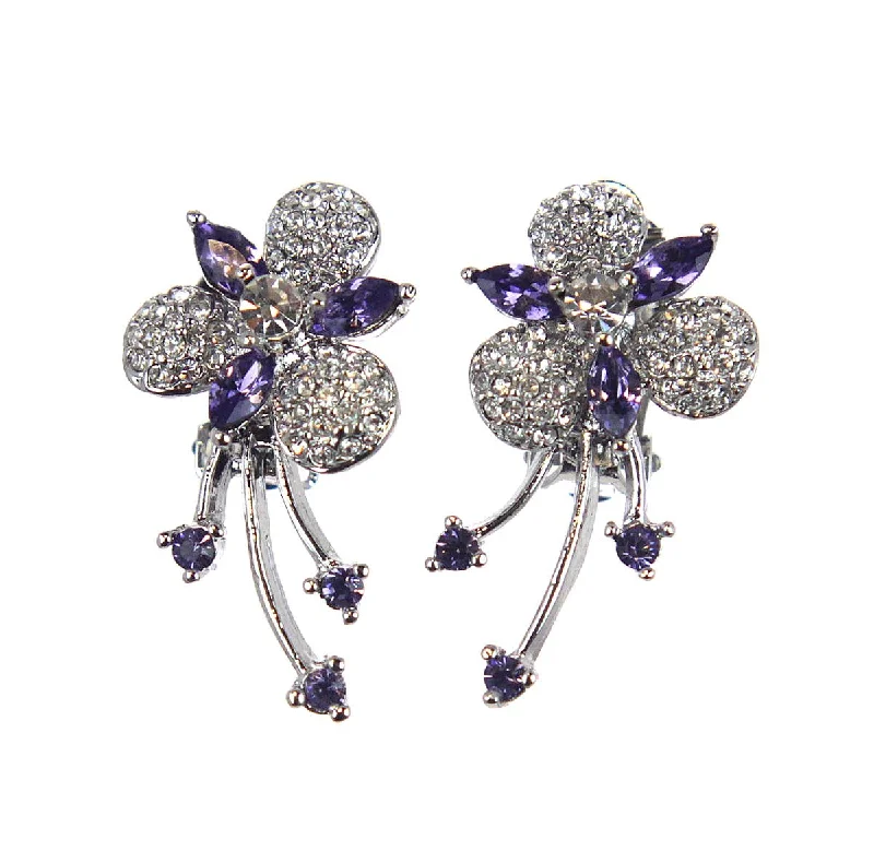 Artistic Pearl Earrings-Amethyst Spray Clip Earrings