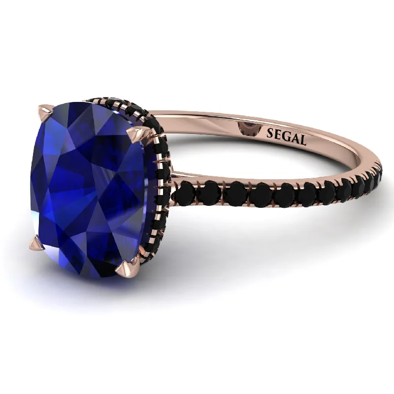 Wedding Set with Diamond Ring-Hidden Halo Cushion Sapphire Ring - Alayna No. 44