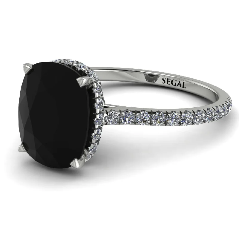 Elegant Gemstone Ring-Hidden Halo Cushion Black Diamond Ring - Alayna No. 9