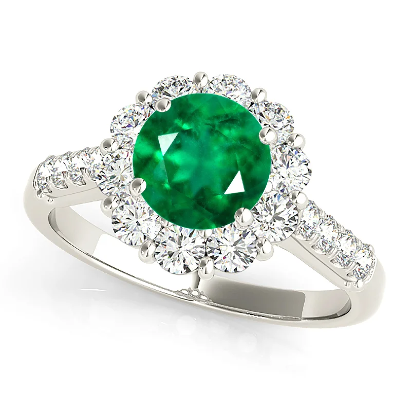 Rose Gold Engagement Ring-1.75 ct. Genuine Emerald Halo Ring With Side Diamonds