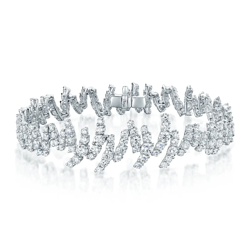 Adjustable Cuff Bracelets-18ct White Gold Round Brilliant Cut Diamond Zig-Zag Style Bracelet