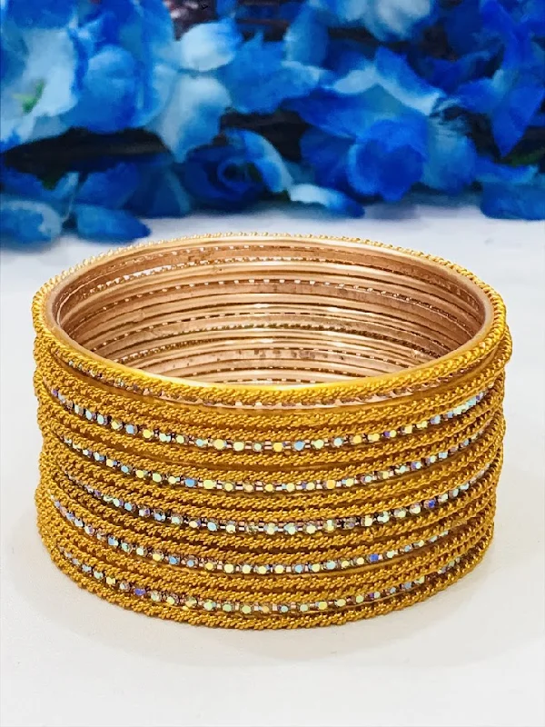 Vintage Gold Cuff Bangles-Appealing Yellow Colored Designer Metal Bangles With White Stones