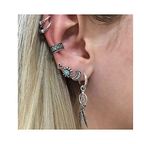 Minimalist Drop Earrings-Sexy Sparkles Cuff Earrings Set Ear Crawler Earring Climber Stud Ear Wrap Pin Vine Tribal Charm Vintage Clip On Jewelry