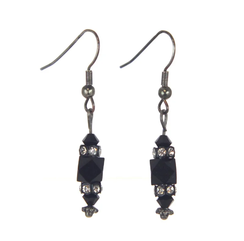 Abstract Shape Earrings-Drop Bead Jet Earrings Silver