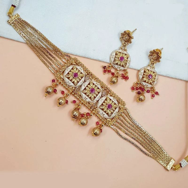 Artistic Crystal Necklace-Padmawati Bangles Gold Plated Pota Stone Choker Necklace Set