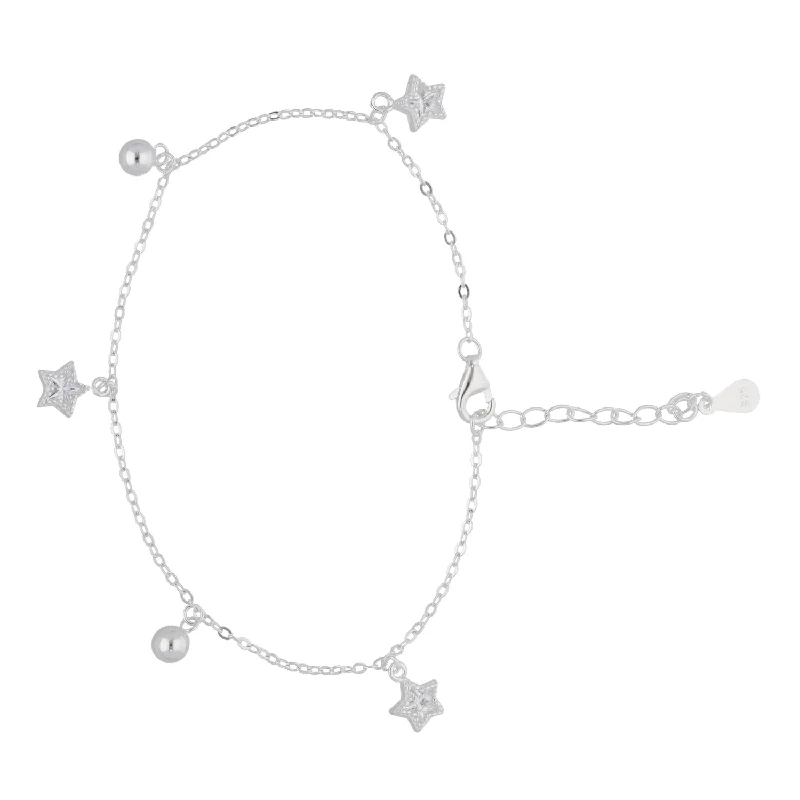 Gold-Plated Charm Bracelets-New Sterling Silver Cubic Zirconia Star Bracelet