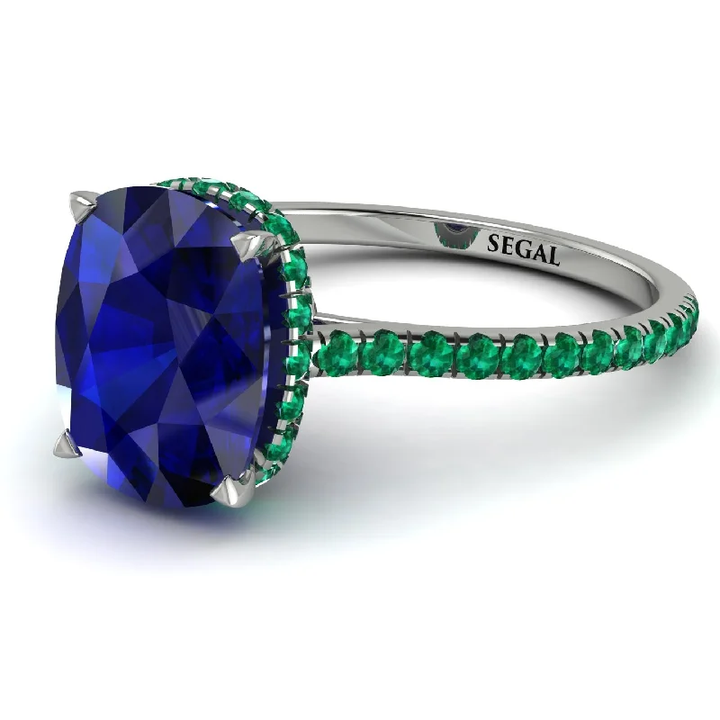 Retro Gemstone Ring-Hidden Halo Cushion Sapphire Ring - Alayna No. 30