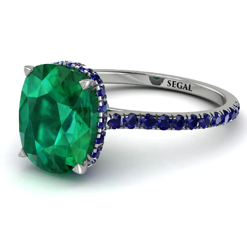 Wedding Ring with Emerald-Hidden Halo Cushion Emerald Ring - Alayna No. 66