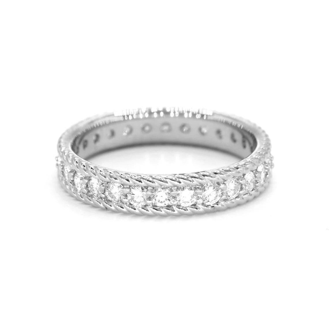 Luxury Wedding Band-0.90 ct. Diamond Eternity Band, Rope Designed Edge Ring Vintage Inspired