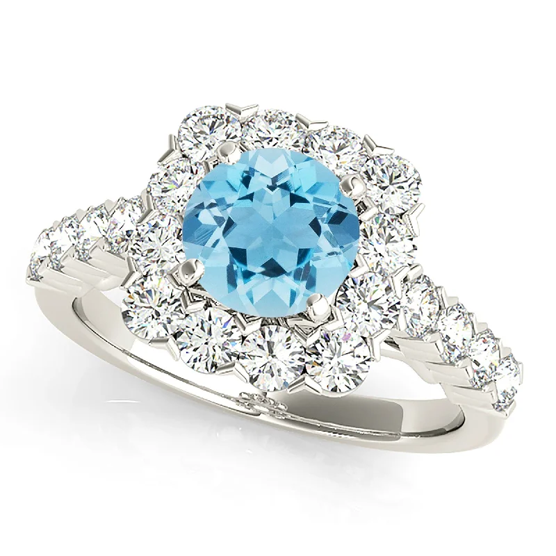 Gorgeous Ruby Ring-2.00 ct. Genuine Aquamarine Ring With Cushion Halo