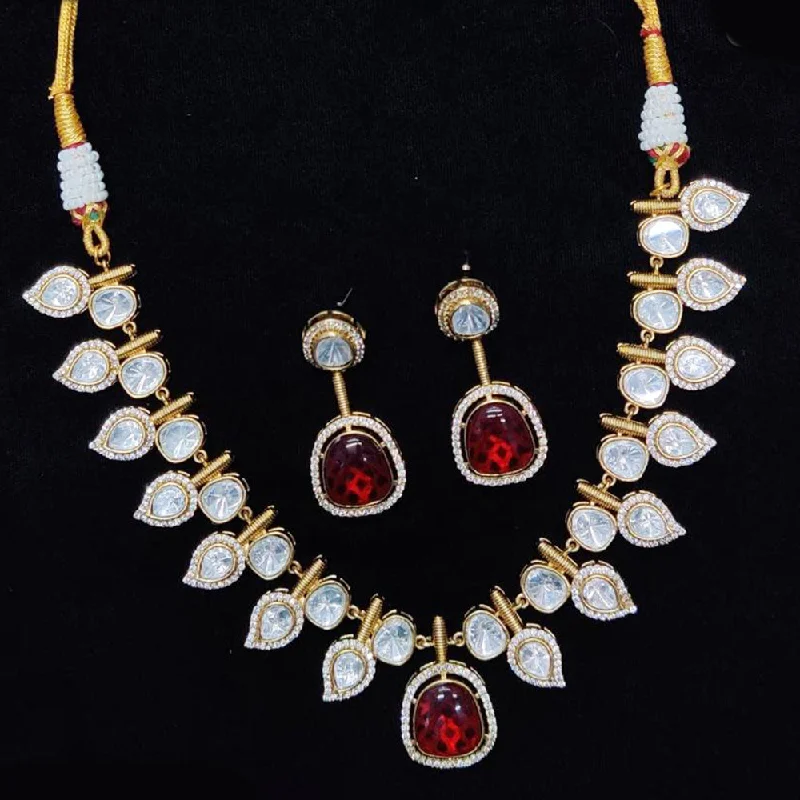 Layered Gold Necklace-JCM Gold Plated Polki Kundan Necklace Set