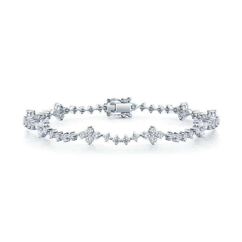 Elegant Charm Bracelets-18ct White Gold Diamond Tennis Bracelet With Diamond Cluster Sections