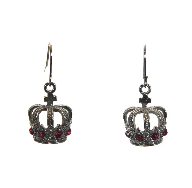 Petite Gold Earrings-Crown Cross Earrings, Red Siam