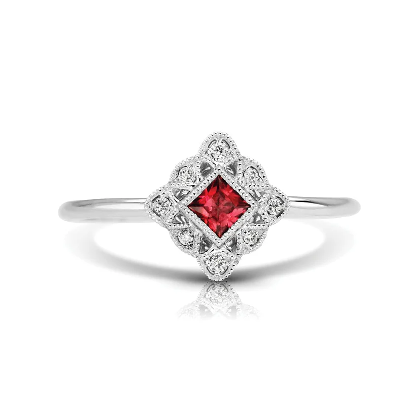 Classic Ruby Ring-Vintage Inspired 0.15 ct. Natural Ruby Ring With Diamonds