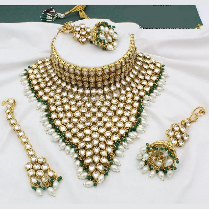 Classic Pendant Necklace-Manisha Jewellery Gold Plated  Kundan Stone And Beads Choker Necklace Set