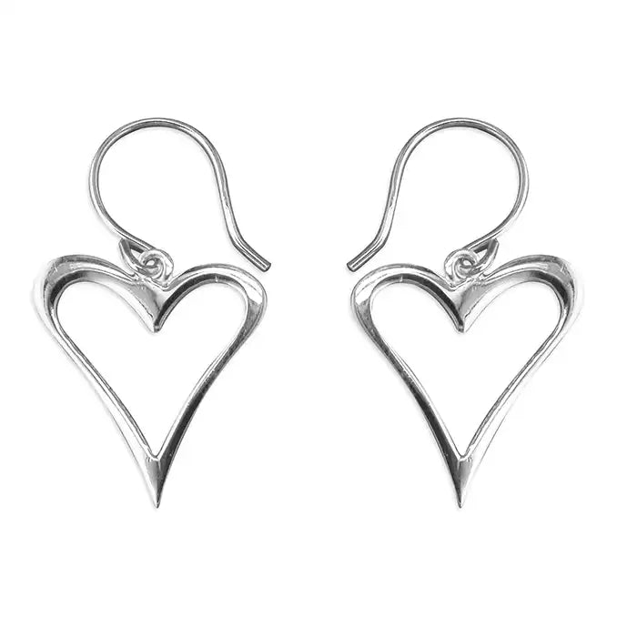 Tiny Stud Earrings-Sterling Silver Outline Heart Drop Earrings