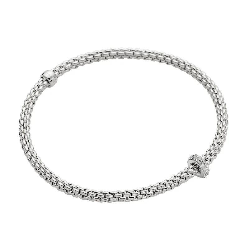 Custom Birthstone Bracelet-Prima 18ct White Gold Bracelet With Pave Diamond Set Rondel